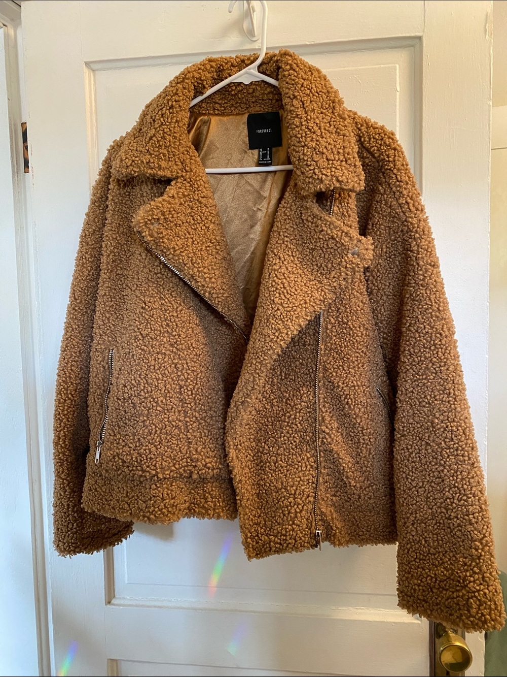 Forever 21 Teddy Moto Jacket in Camel